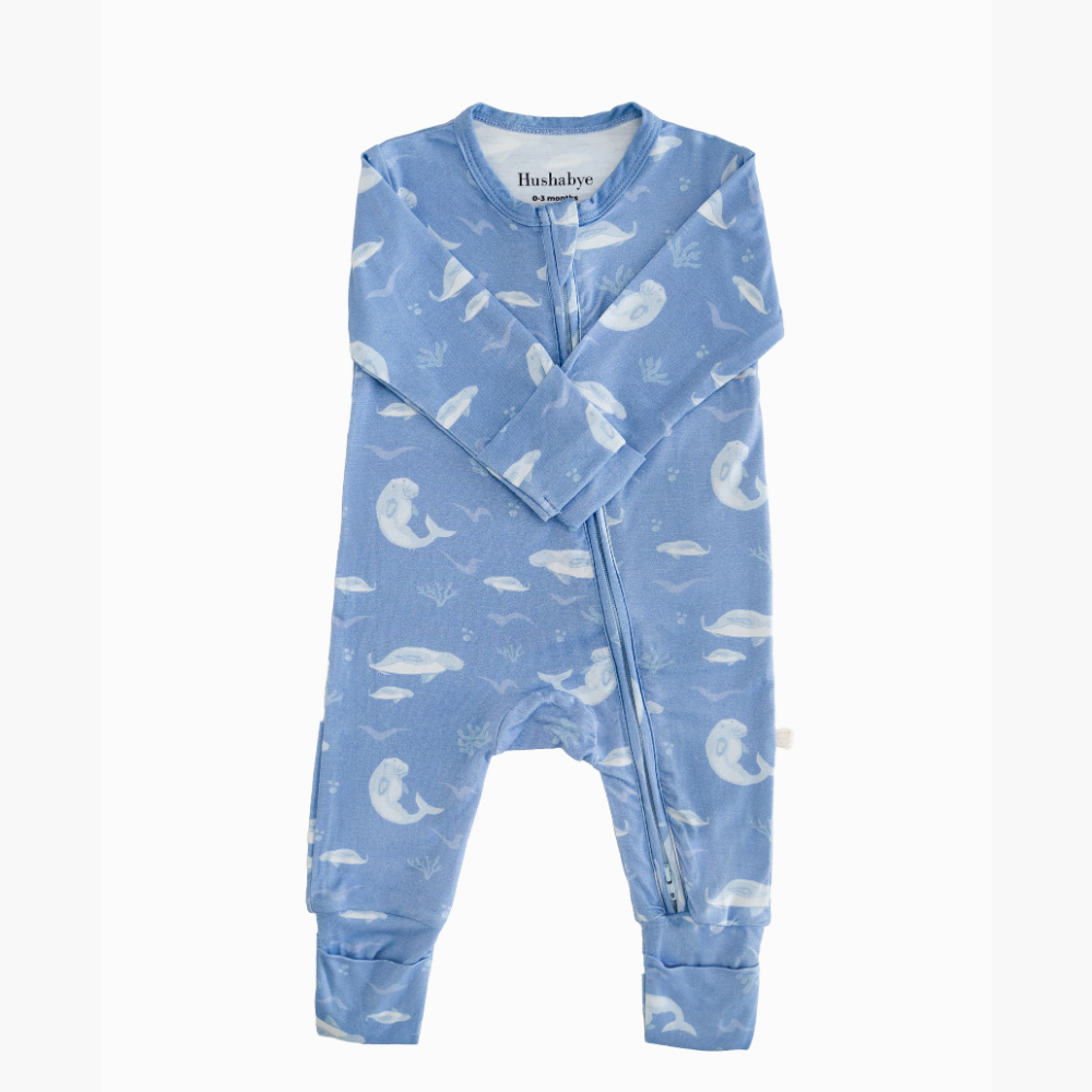 Hushabye - Organic Bamboo Dugong Printed Zippered Sleepsuit - Blue