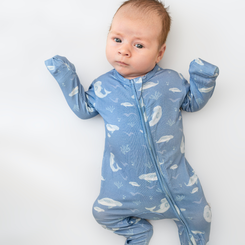 Hushabye - Organic Bamboo Dugong Printed Zippered Sleepsuit - Blue