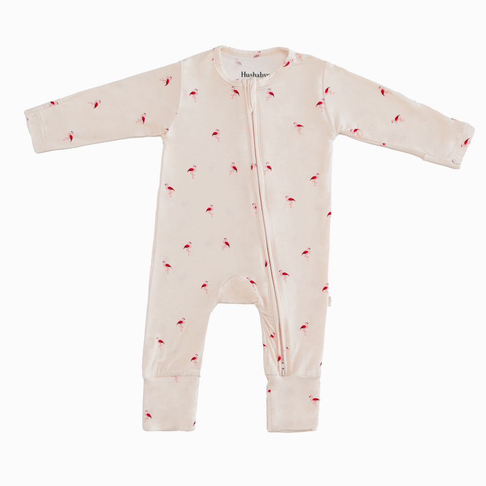Hushabye - Organic Bamboo Flamingo Printed Zippered Sleepsuit - Pink