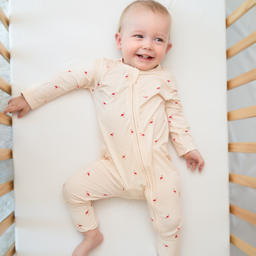Hushabye - Organic Bamboo Flamingo Printed Zippered Sleepsuit - Pink