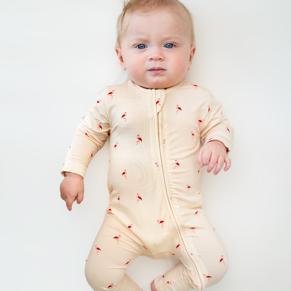 Hushabye - 3pc-Set - Baby Zippered Bamboo Sleepsuit - Flamingo/ Lilac/Date Palm