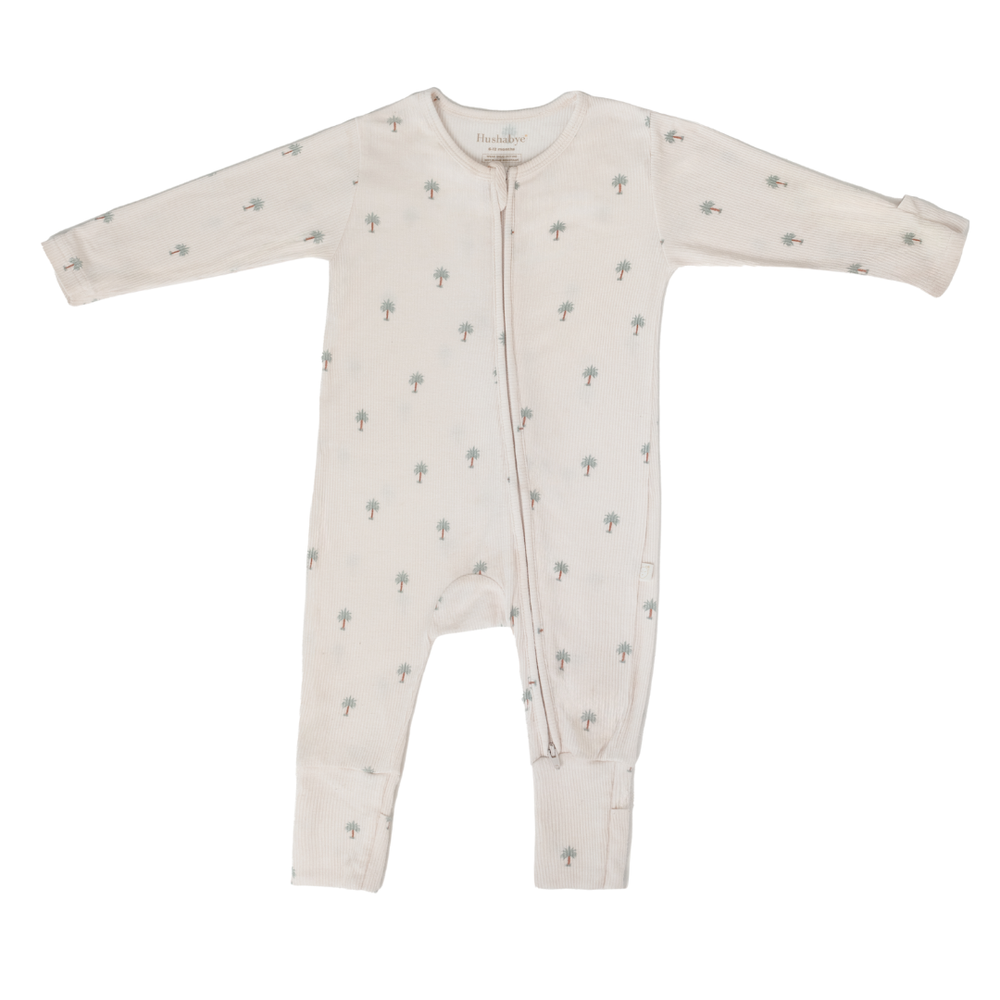 Hushabye - Ribbed Bamboo Date Palm Printed Zippered Sleepsuit