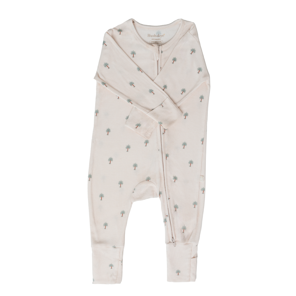 Hushabye - Ribbed Bamboo Date Palm Printed Zippered Sleepsuit