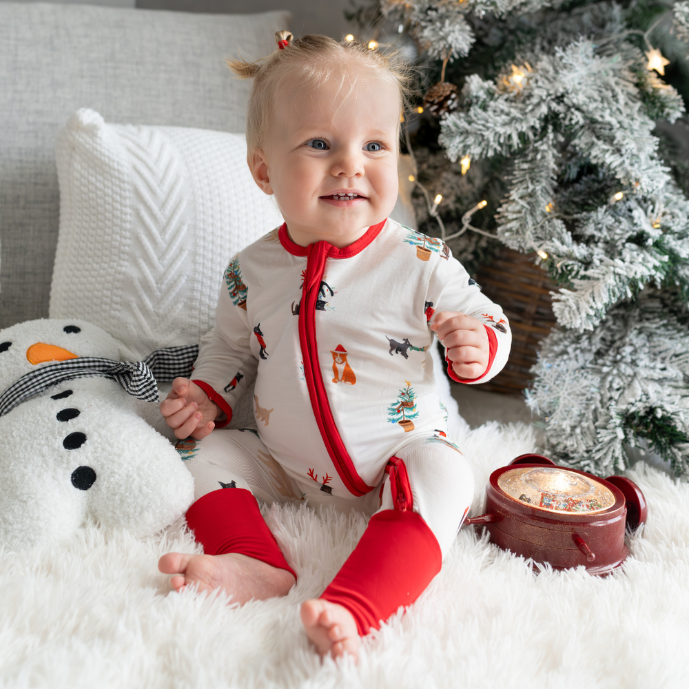 Hushabye - Christmas Printed Bamboo Zippered Sleepsuit - Santa Paws