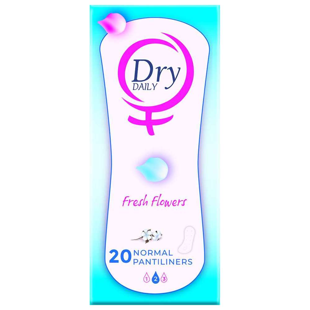 دراى فوط صحية يومية بالازهار - مقاس عادى - 20 فوطة