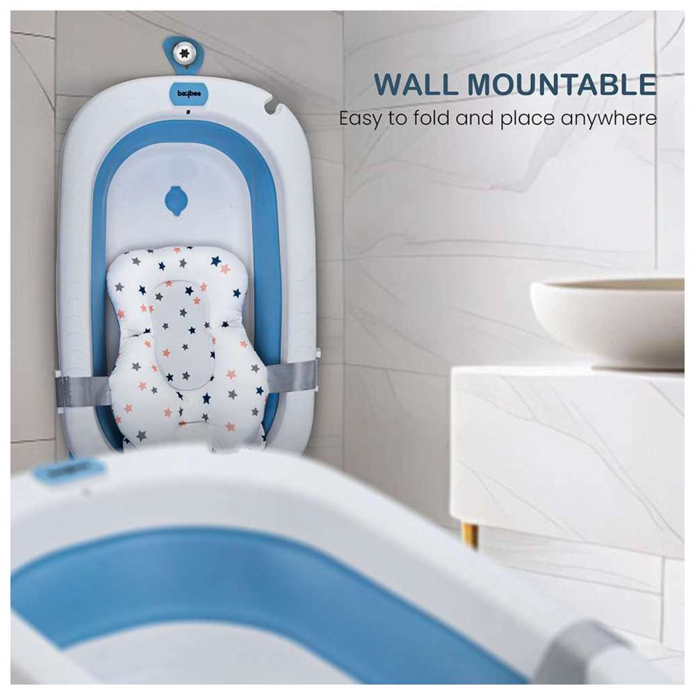 بايبي - حوض استحمام قابل للطي للأطفال مع مقعد مبطن - أزرق