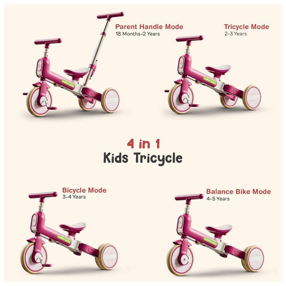 بايبي - دراجة ثلاثية للأطفال 4 في 1 نوفاك - زهري