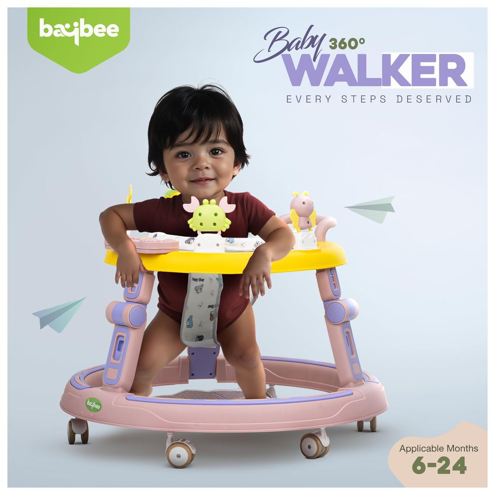 بايبي - مشاية أطفال دائرية 2 في 1 - زهري