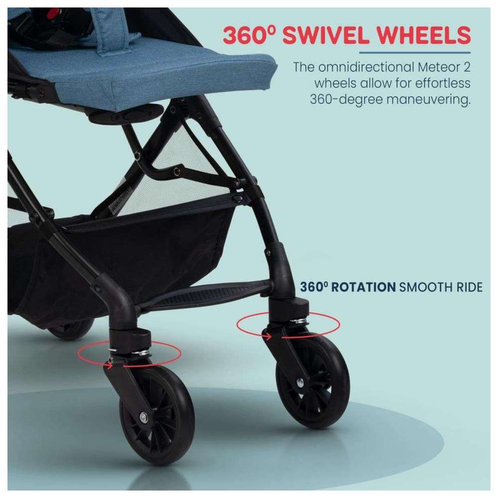 بايبي - عربية أطفال قابلة للطي مع مقبض للوالدين - أزرق