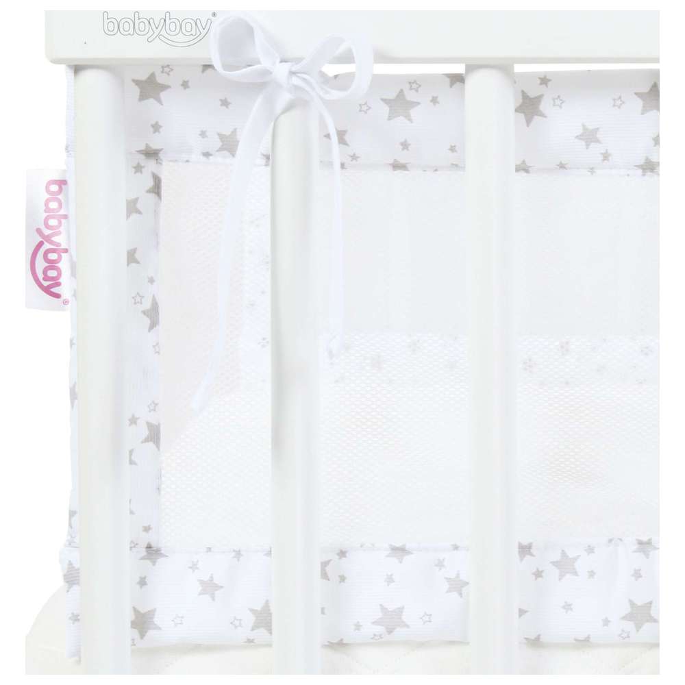 Babybay - Babynest Mesh-Pique - White Stars Pearl Grey