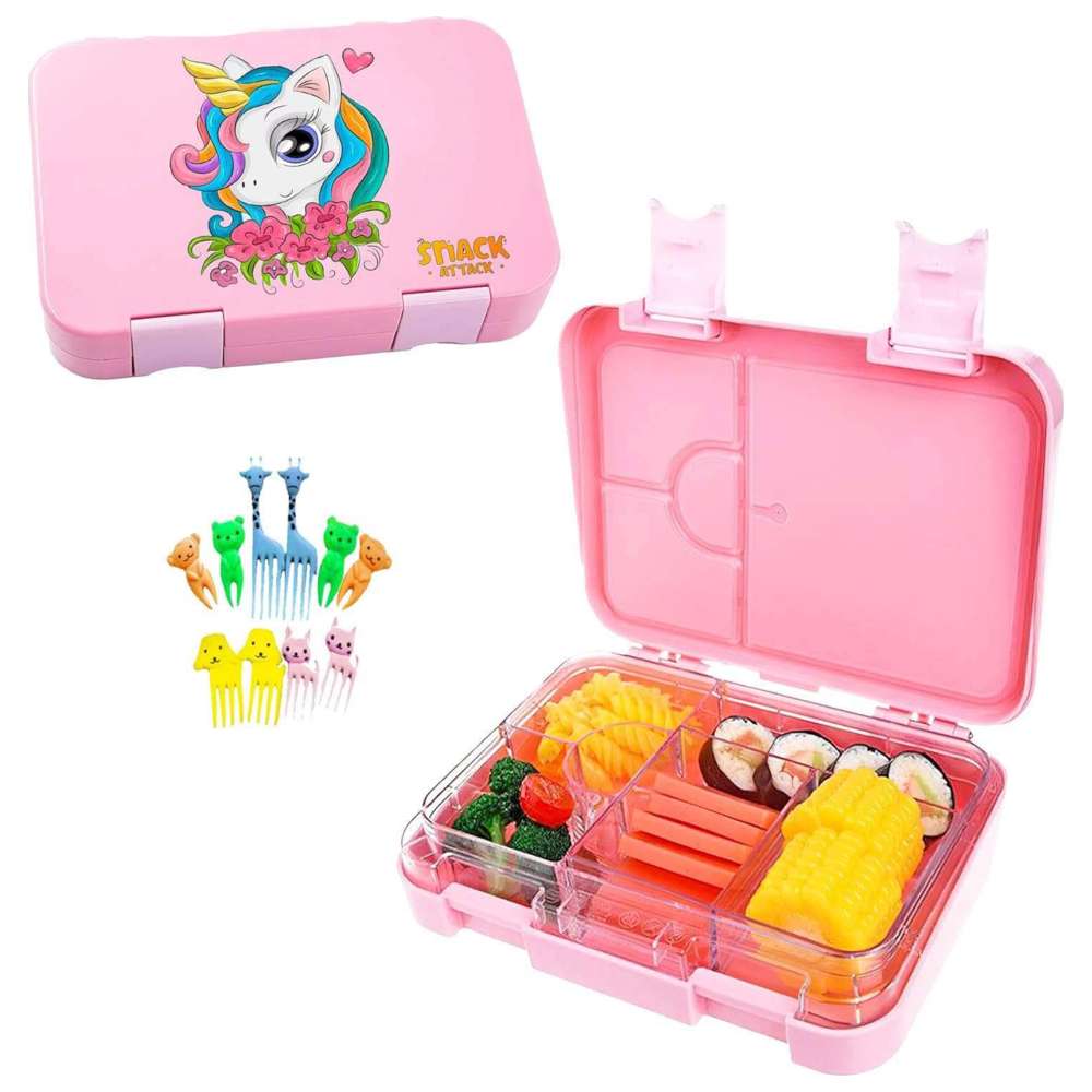 Snack Attack - 4/6 Compartment Bento Lunch Box - Unicorn - Pink - 710 ml