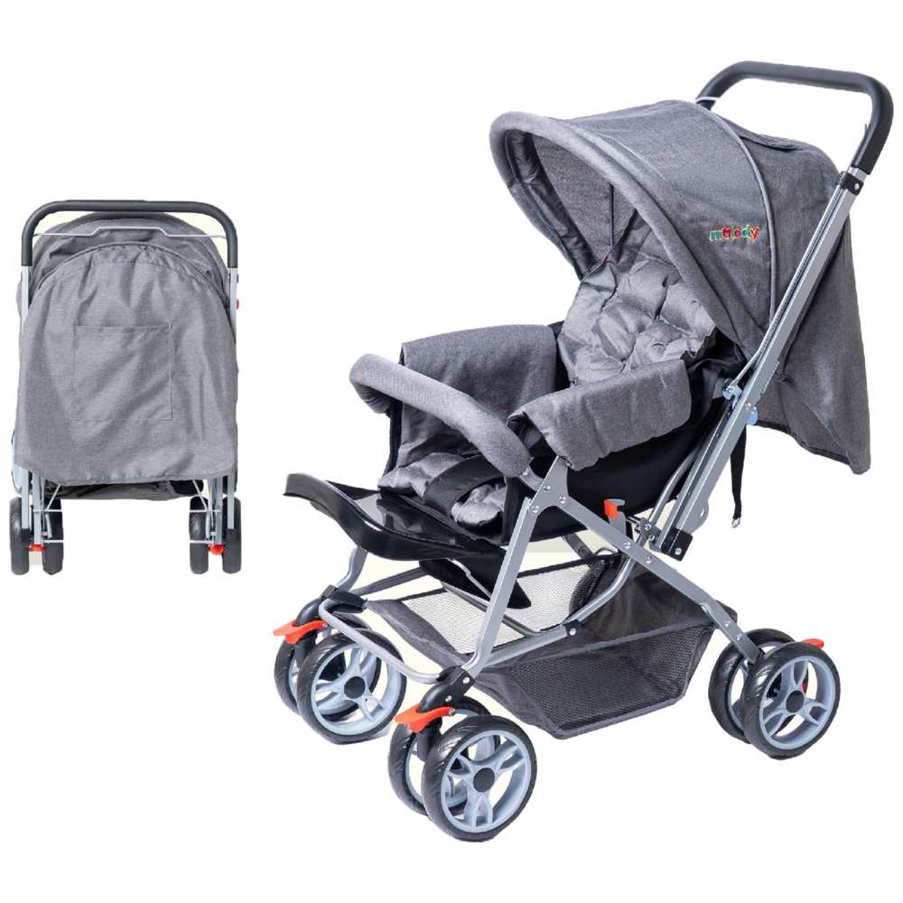 مولودي - عربة أطفال مريحة - رمادي