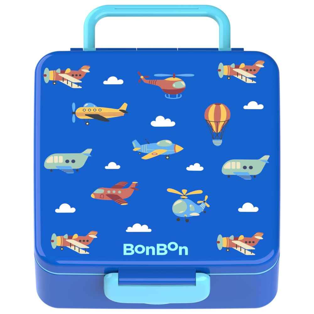 BonBon - Functional 3-4 Compartment Leakproof Lunchbox with Cutlery and Food Jar - Blue Planes