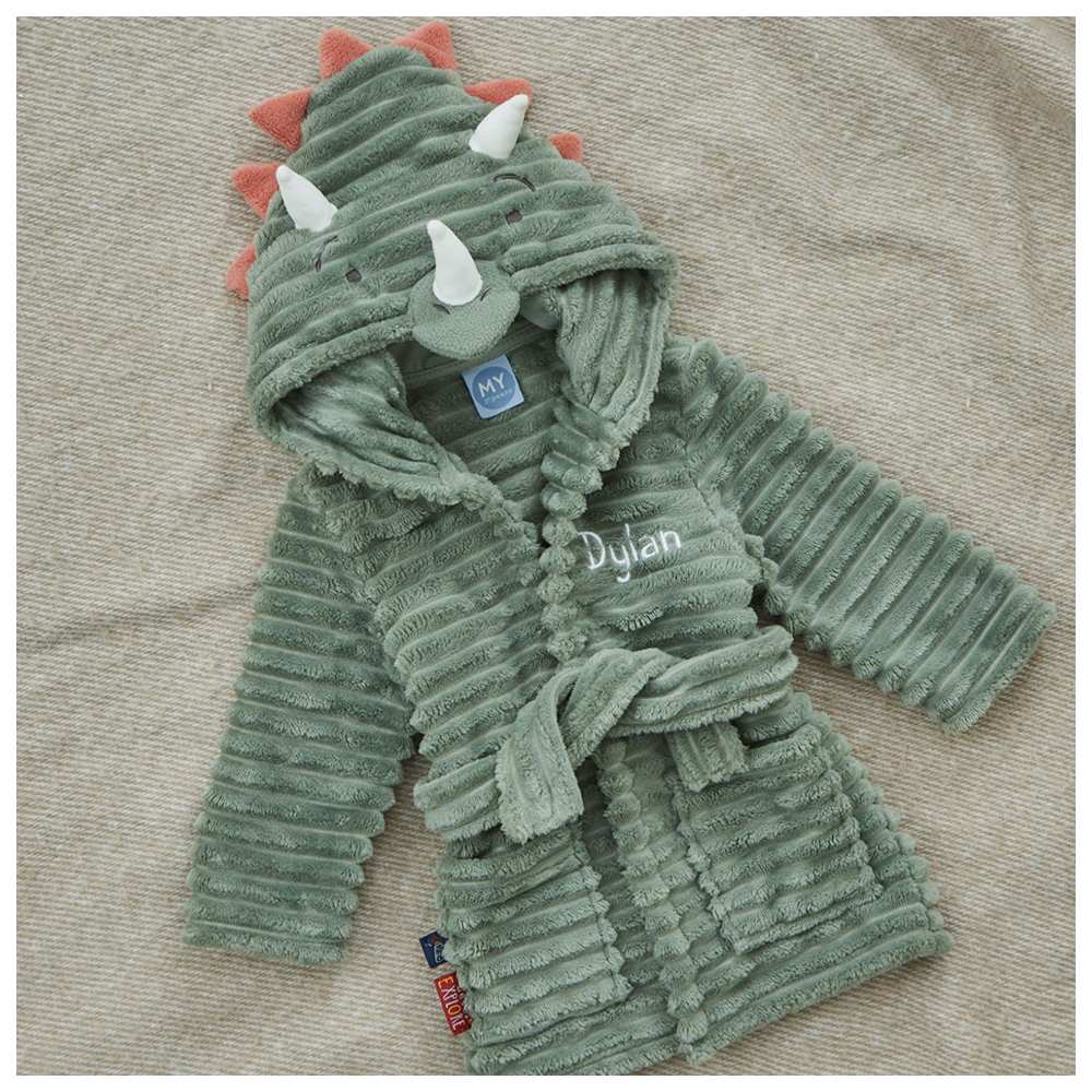 My 1st Years - Boy's Personalised Ribbed Dino Robe - Green