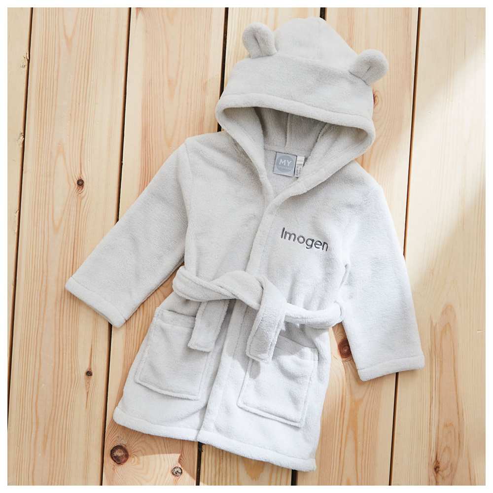 My 1st Years - Kid's Personalised Hooded Fleece Robe - Grey