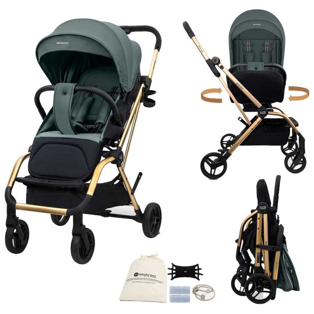 نيوبريز - عربية أطفال أوكتا قابلة للعكس بزاوية 360 درجة، عربية سفر مدمجة - رمادي