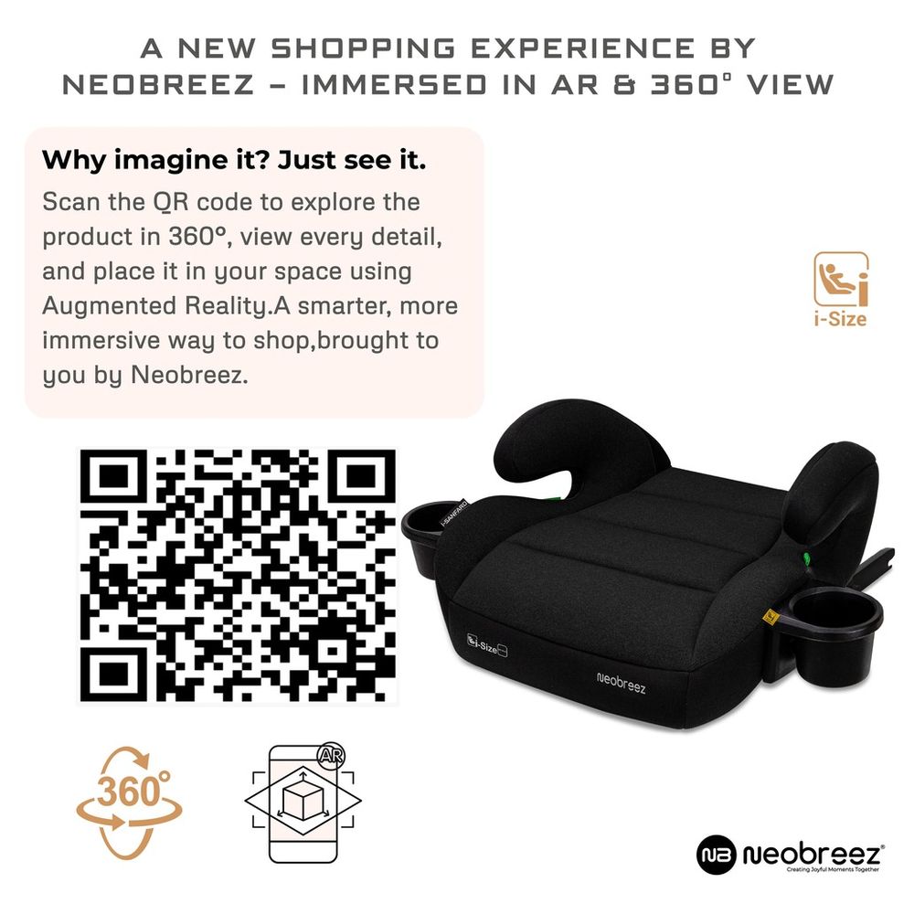 Neobreez - i-SANFARO i-Size Kids Booster Car Seat With ISOFIX Group 2/3 With 2 Cup Holders - Black