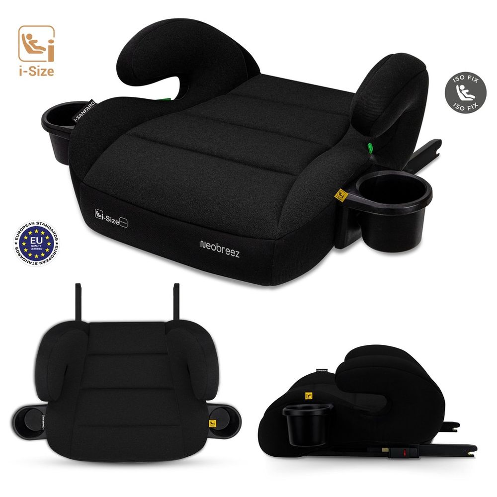 Neobreez - i-SANFARO i-Size Kids Booster Car Seat With ISOFIX Group 2/3 With 2 Cup Holders - Black