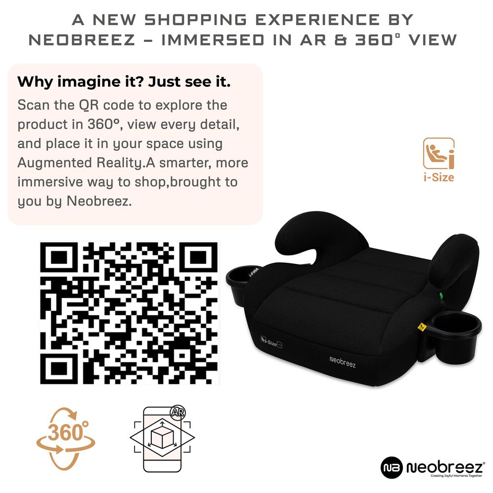 Neobreez - i-FIRA i-Size Kids Booster Car Seat Group 2/3 With 2 Cup Holders - Black
