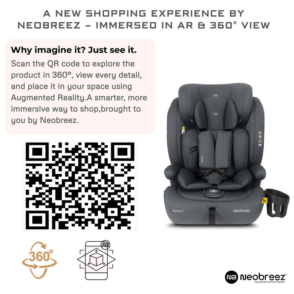 Neobreez i-BOSTONI 3-in-1 Toddler Car Seat, i-Size, 9m-12Y - Grey