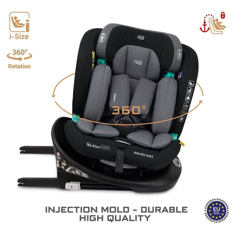 Neobreez - i-Guardia 360-Degree Isofix i-Size Car Seat, All-In-1, 0-12Yrs - Black/Grey