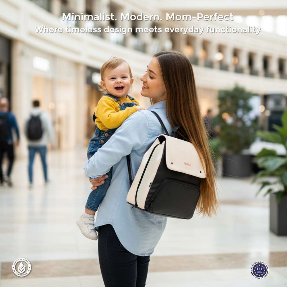 Neobreez Zori Diaper Backpack 7pc-Set with Changing Mat, Wet Bag & Pouches - Sand