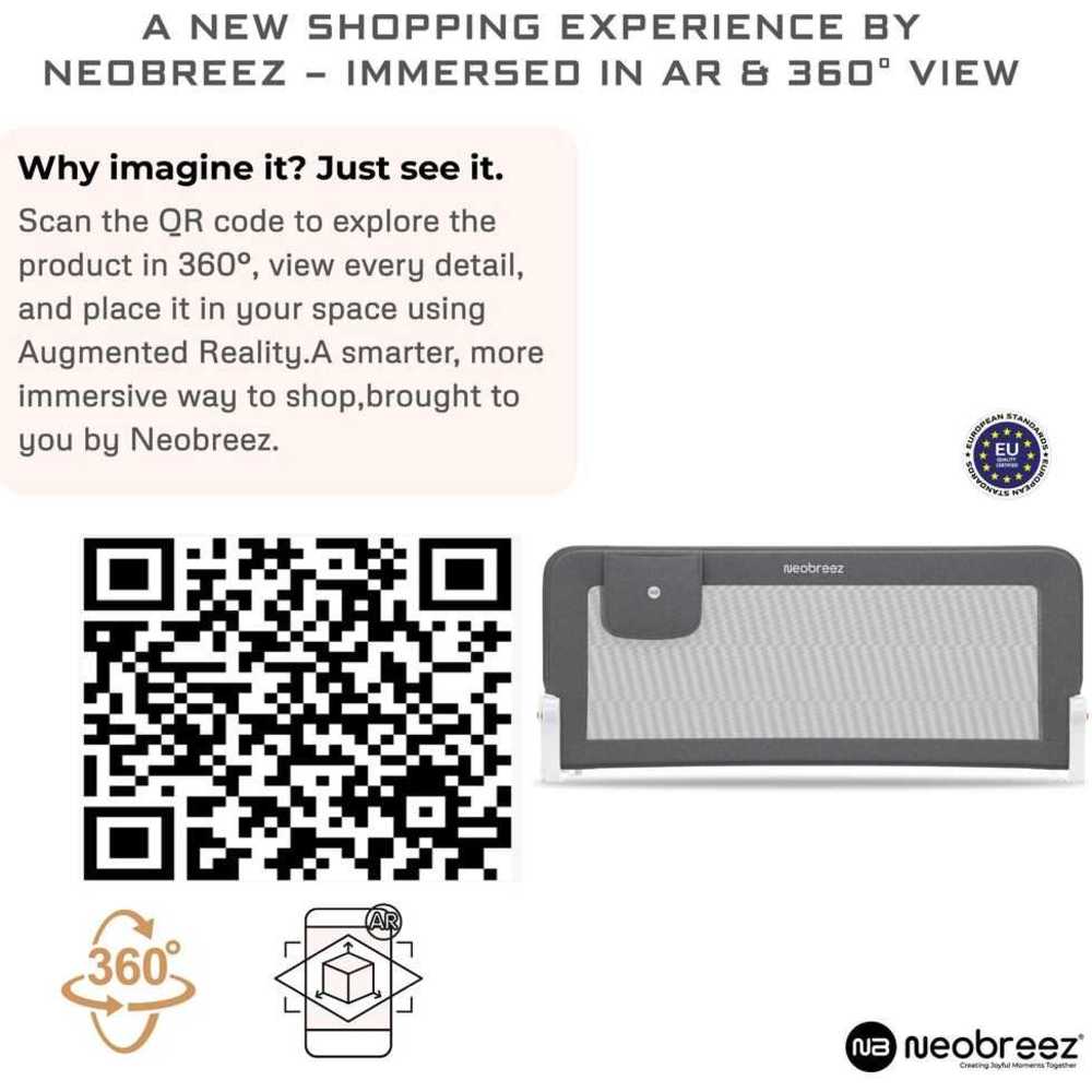 Neobreez - Nexx Bed Rail Guard,Foldable Baby/Child Safety Bed Rail - Grey