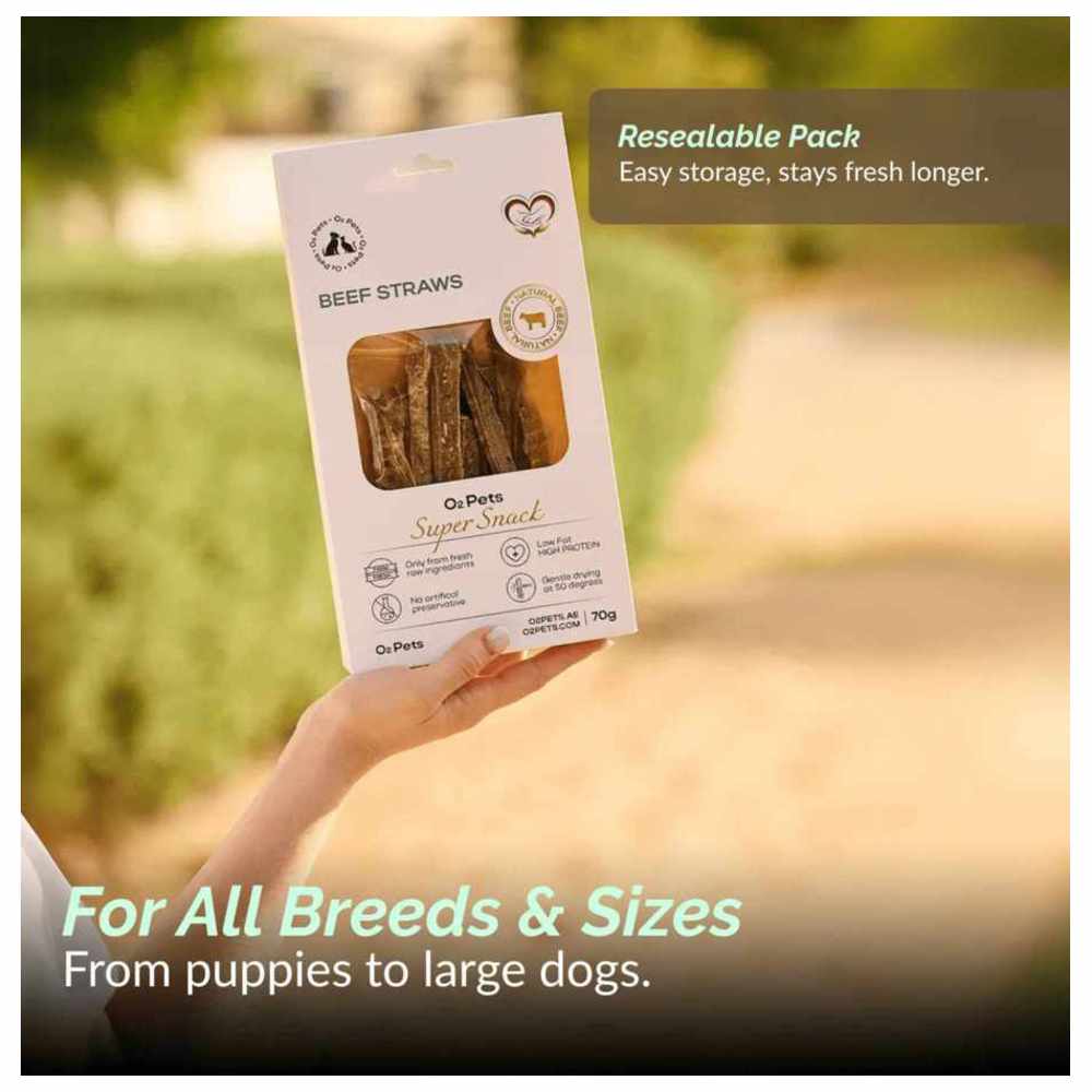 O2 Pets - Super Snack Dog Treats - Beef Straws - 70 gm