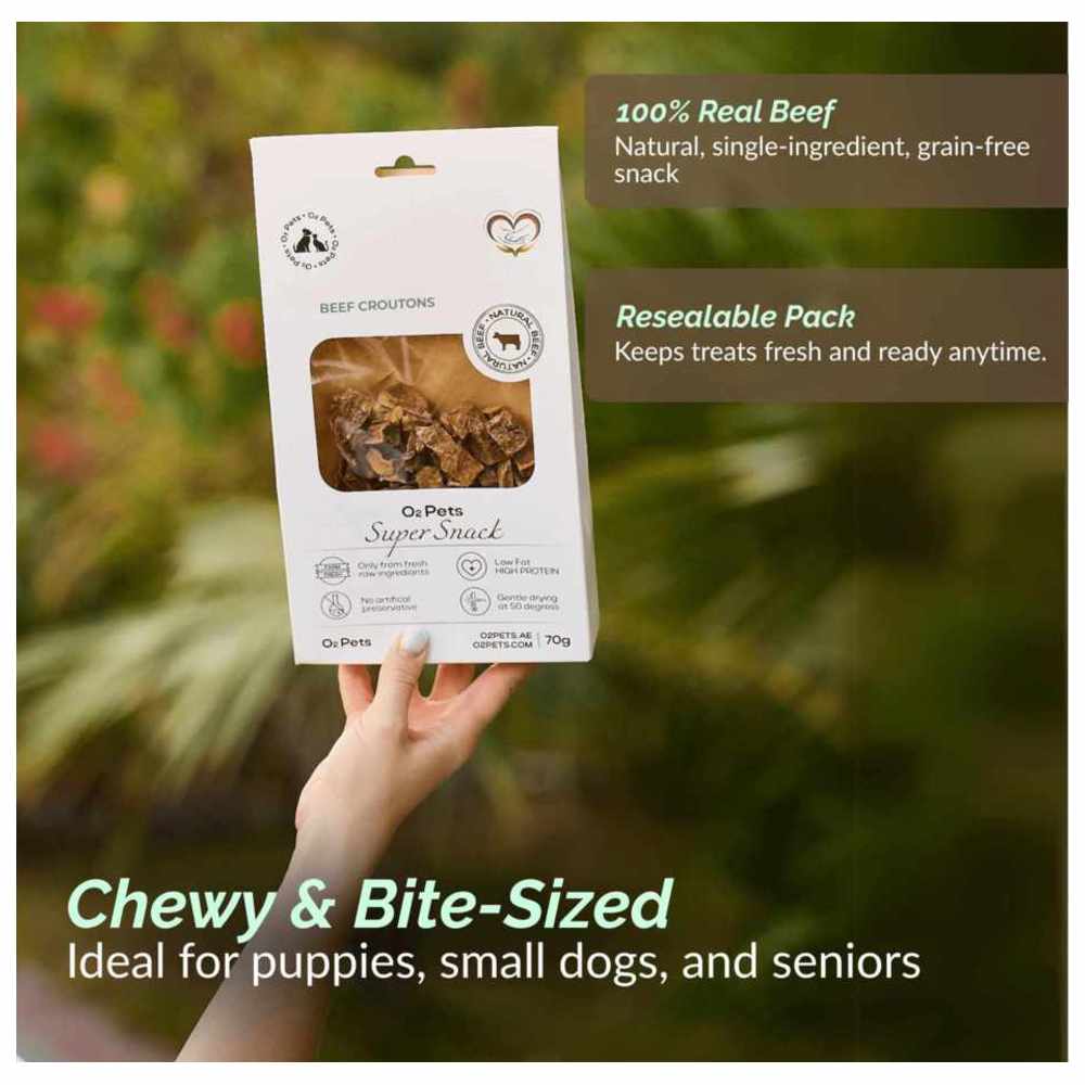 O2 Pets - Super Snack Dog Treats - Beef Croutons - 70 gm