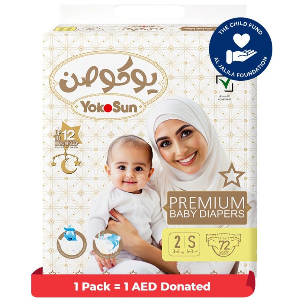 Yokosun - Premium Baby Diapers - Size 2 Small - 3-6 kg - 72 Pcs