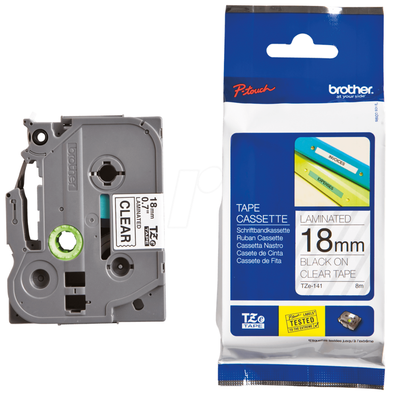 شريط لاصق أسود على شفاف من Brother - TZE-141 - 18 مم