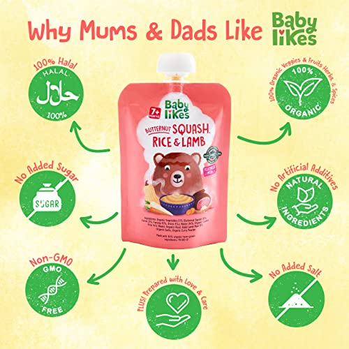 Babylikes - Halal Baby Puree Food Pouch - Butternut Squash, Rice And Lamb - 130 g - 6 Pcs