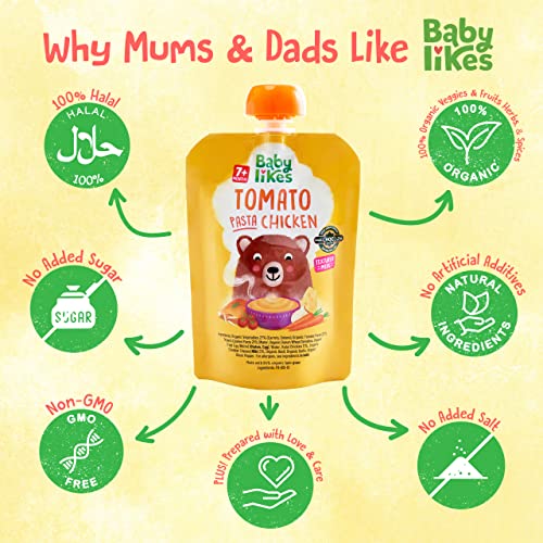 Babylikes - Halal Baby Puree Food Pouch - Tomato Pasta Chicken - 130 g - 6 Pcs