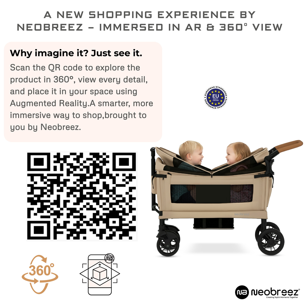 Neobreez - ADVI Wagon Stroller Double Stroller Push&Pull Foldable Twin Stroller - Beige