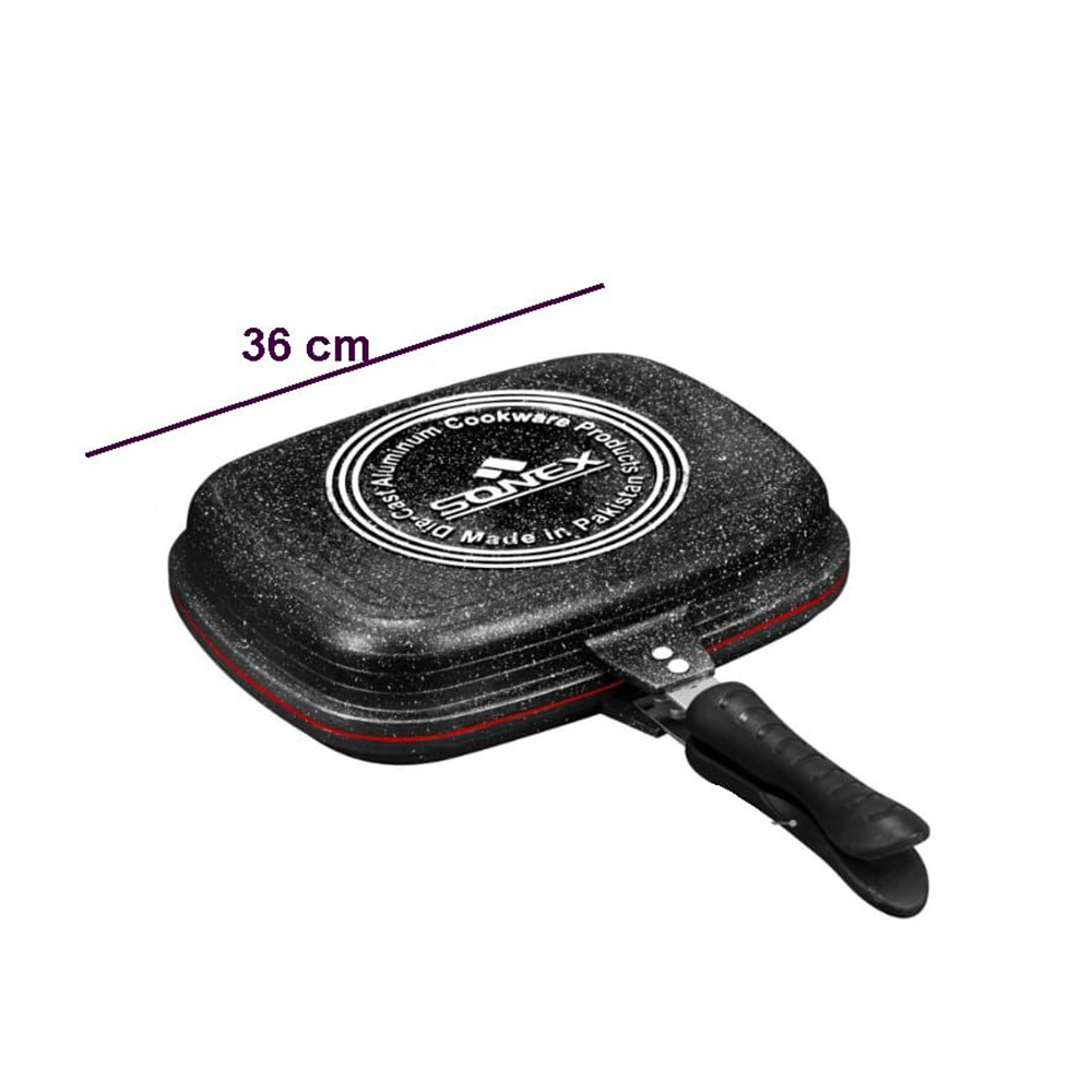 سونكس - مقلاة شوي مزدوجة غير لاصقة - رخامي أسود - 36 سم
