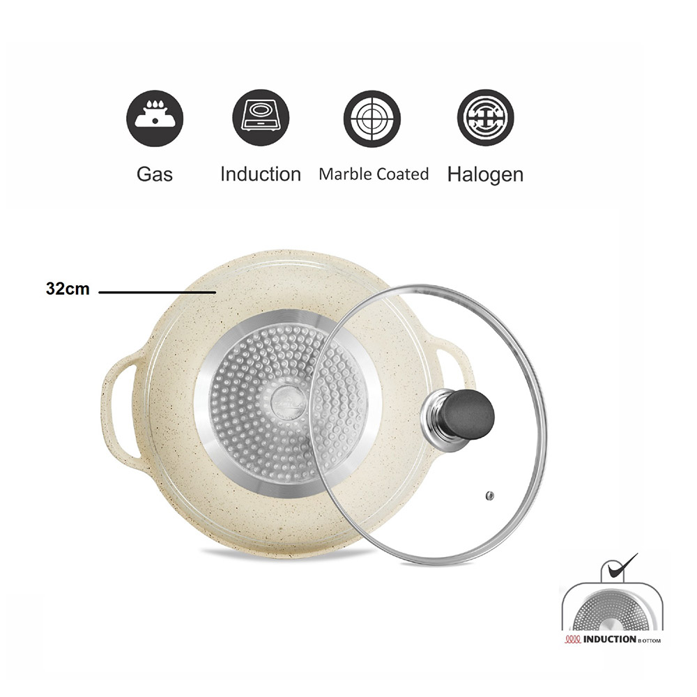 سونكس - قدر إيدن غير لاصق - رخامي أبيض - 32 سم