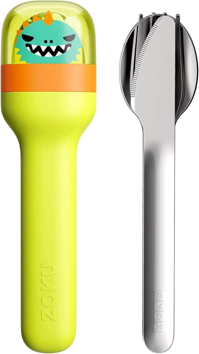 Zoku - Stainless Steel Pocket Utensil & Storage Case Set - Dino - 4 Pcs