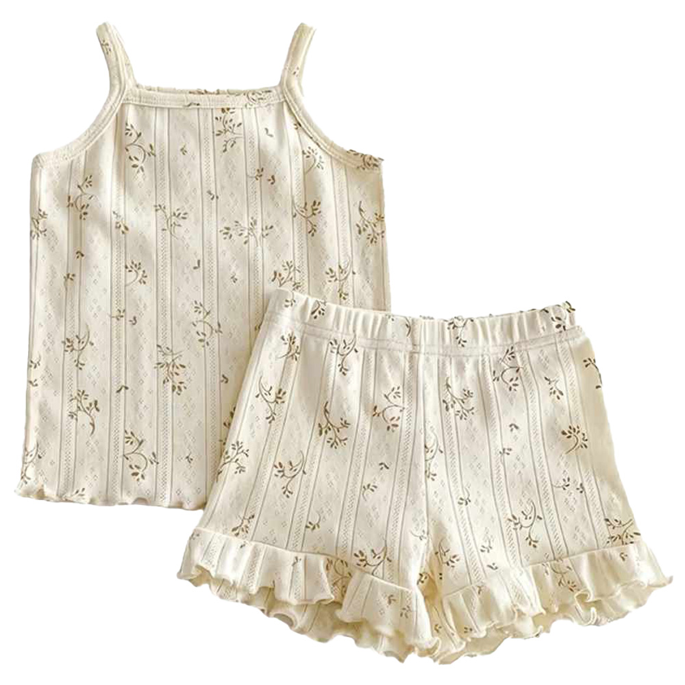 Cherubcare - 2pc-Set - Floral Print Sleeveless Top & Shorts - White
