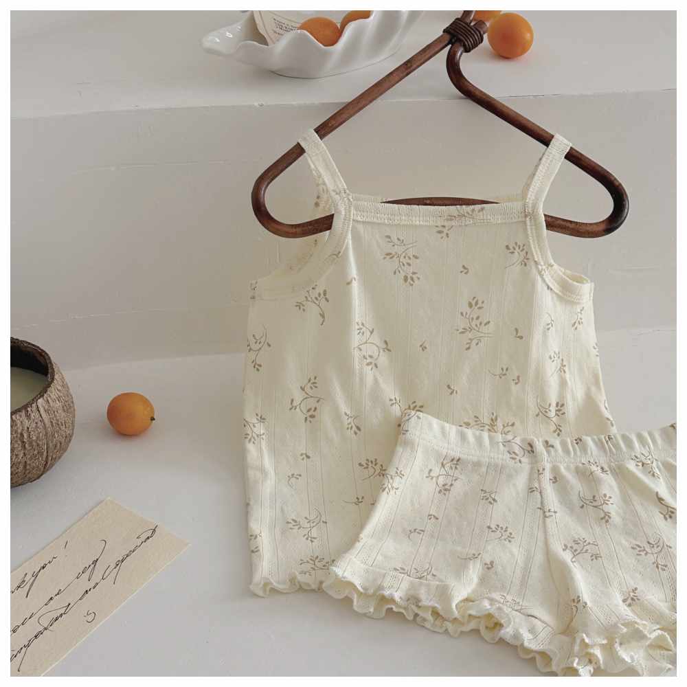 Cherubcare - 2pc-Set - Floral Print Sleeveless Top & Shorts - White