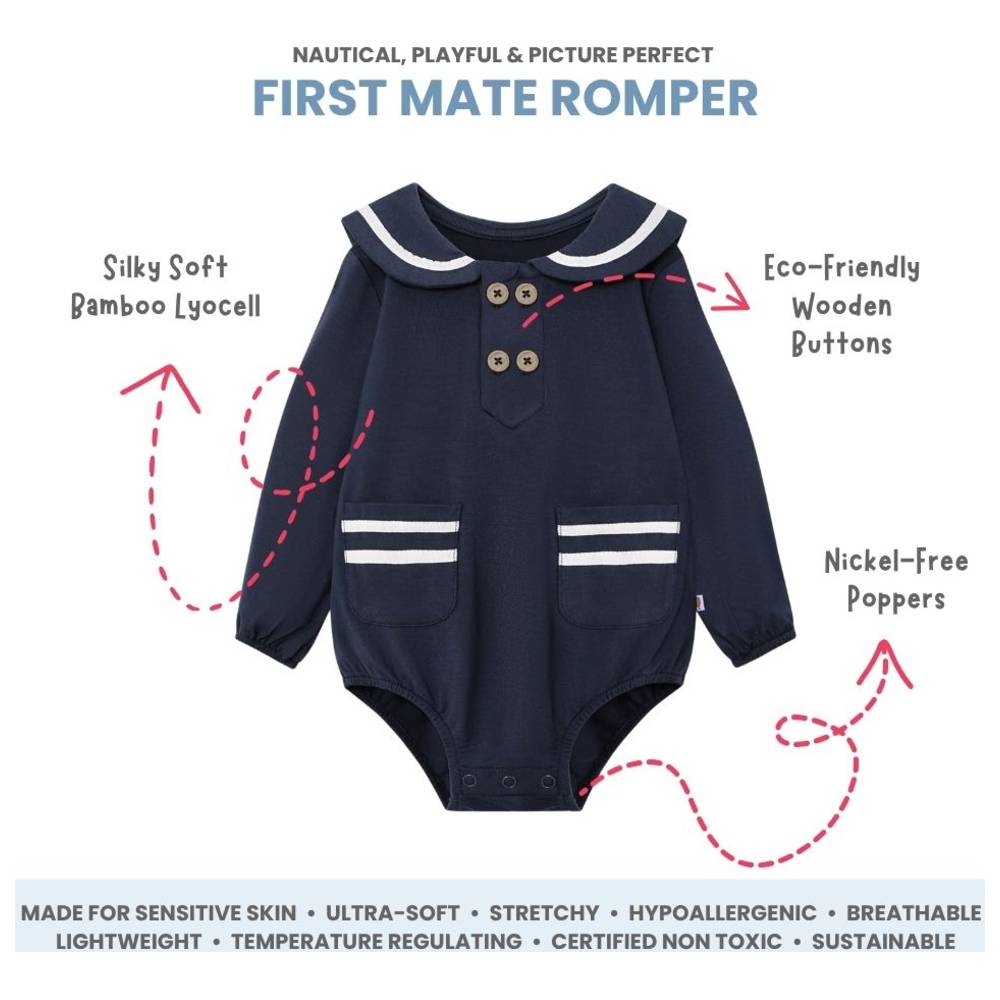 Atlas & Maya - First Mate Organic Bamboo Sailor Onesie - Navy Blue