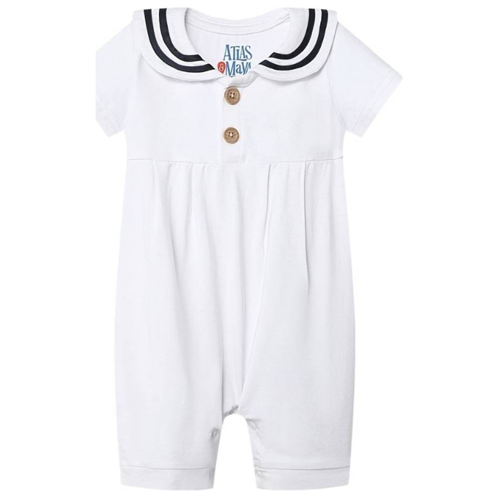 Atlas & Maya - Little Skipper Organic Bamboo Sailor Romper - White