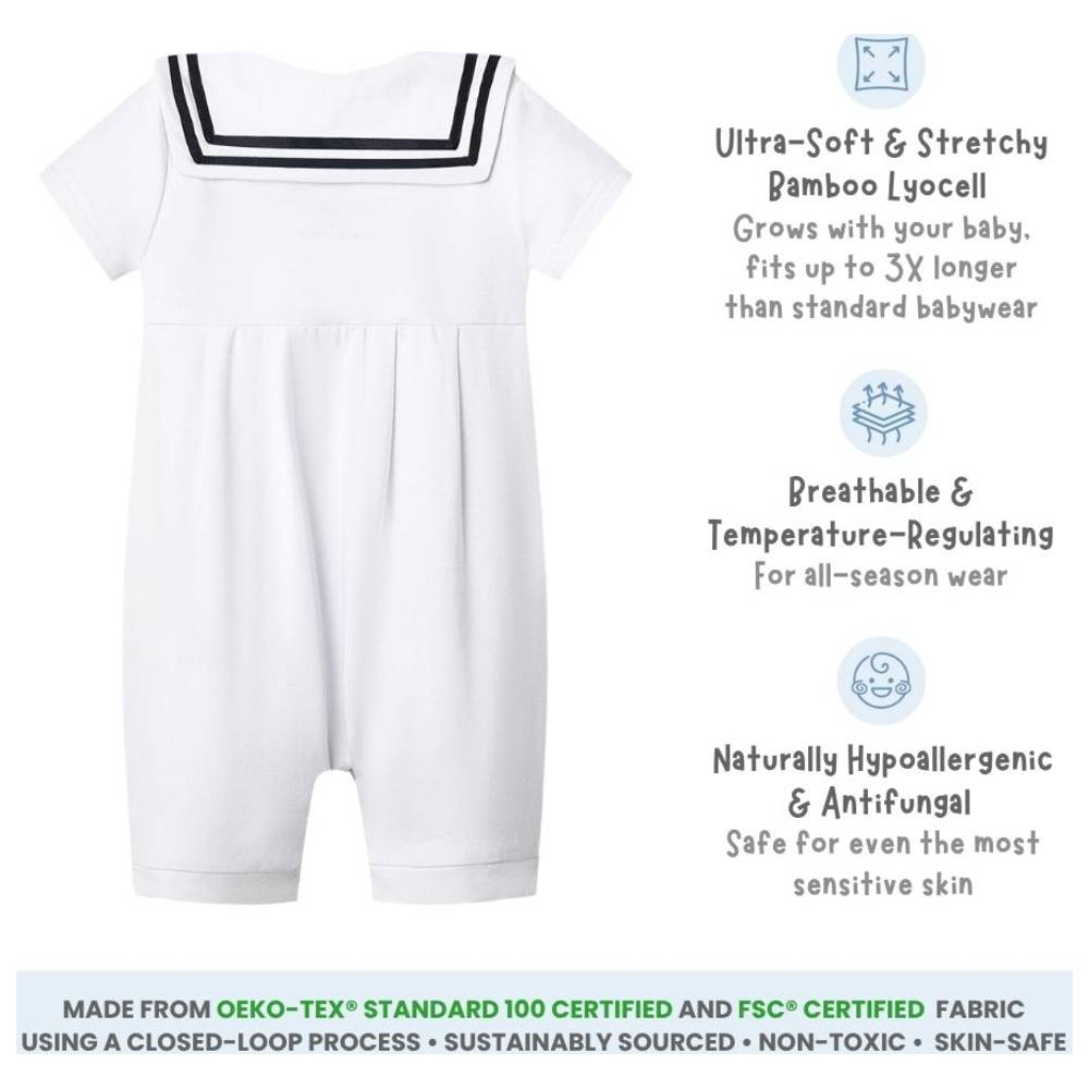 Atlas & Maya - Little Skipper Organic Bamboo Sailor Romper - White