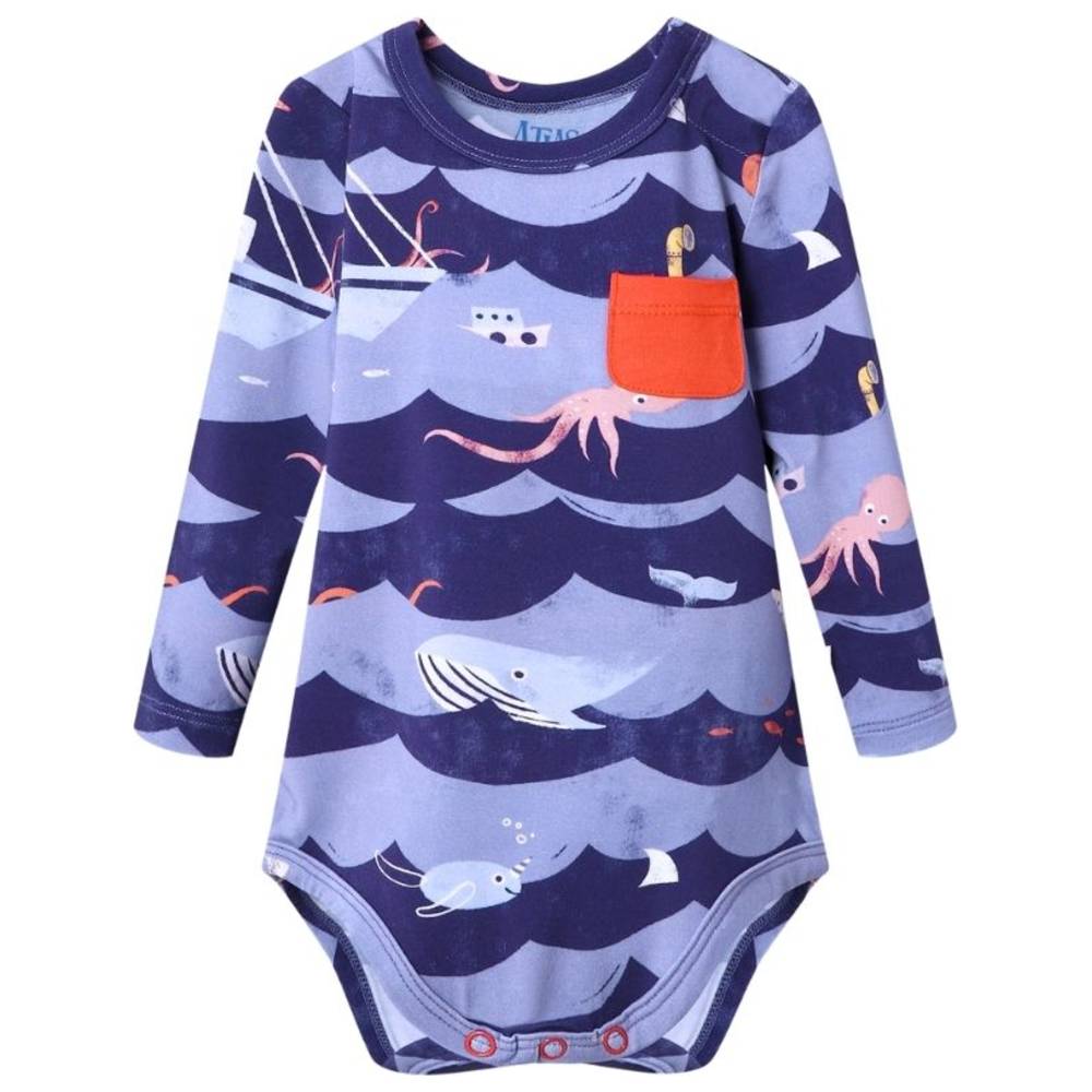 Atlas & Maya - Iconic Long Sleeve Magnetic Bodysuit With Pocket - Ocean Snuggles