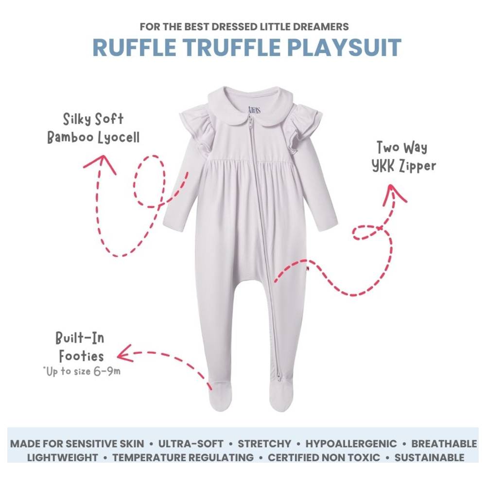 أطلس ومايا - بدلة لعب بنقشة الكمأة العضوية من الخيزران - بيضاء