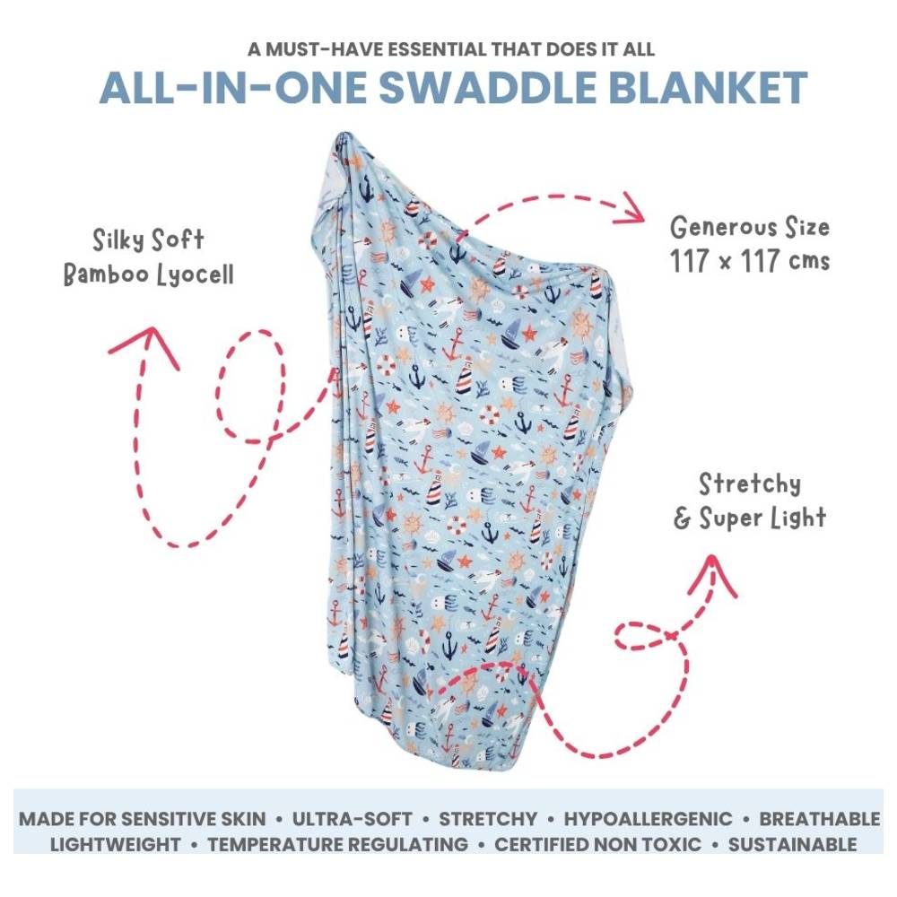 Atlas & Maya - Stretchy Bamboo Multipurpose Swaddle Blanket - Anchor Away