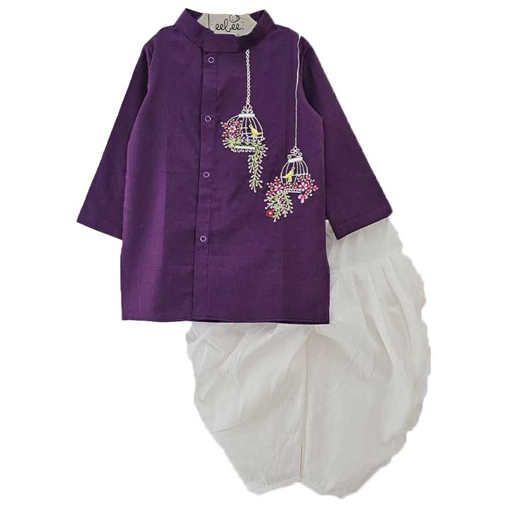 Keebee - 2pc-Set - Organic Cotton Birdcages Embroidered Kurta & Patiala Pants