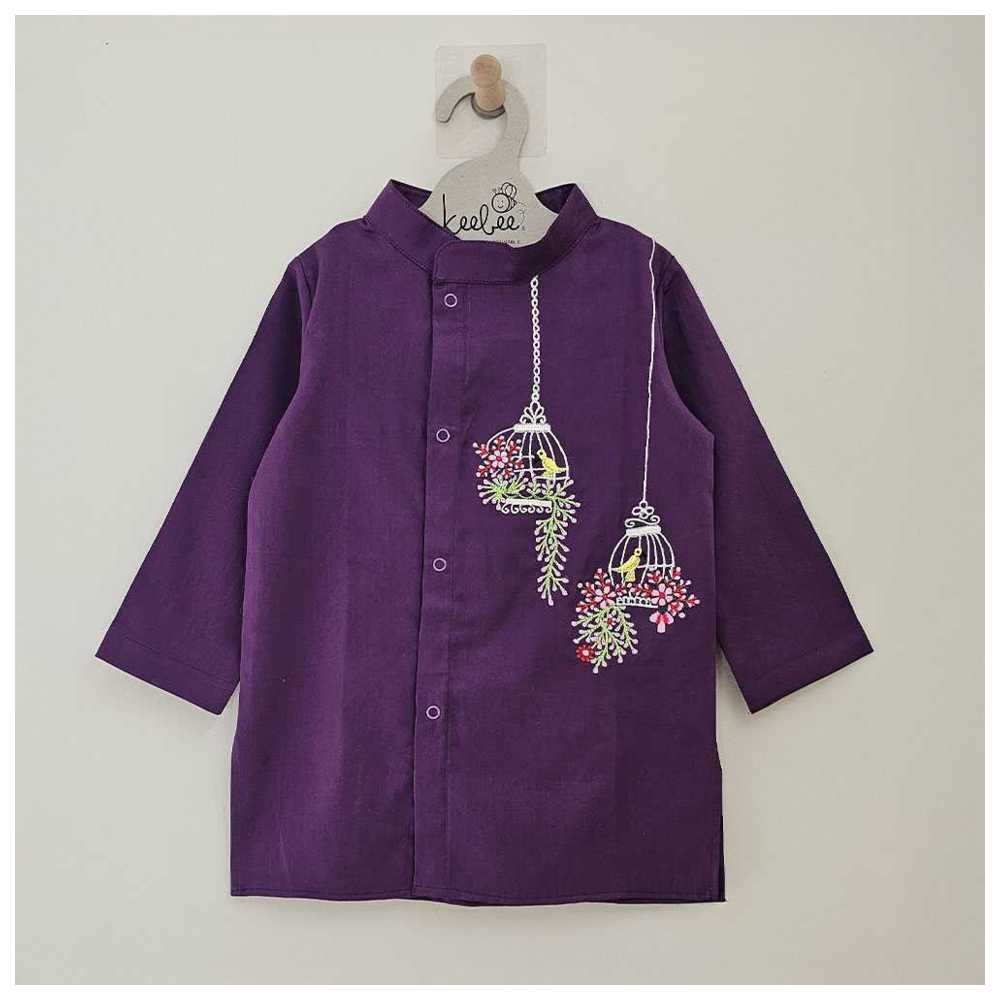 Keebee - 2pc-Set - Organic Cotton Birdcages Embroidered Kurta & Patiala Pants