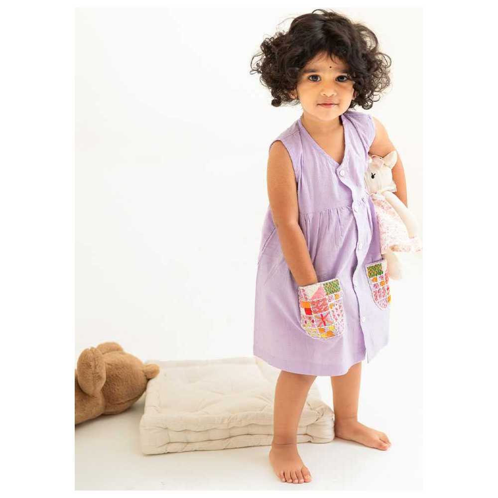 Keebee - Organic Cotton Hand Embroidered Dress - Lilac