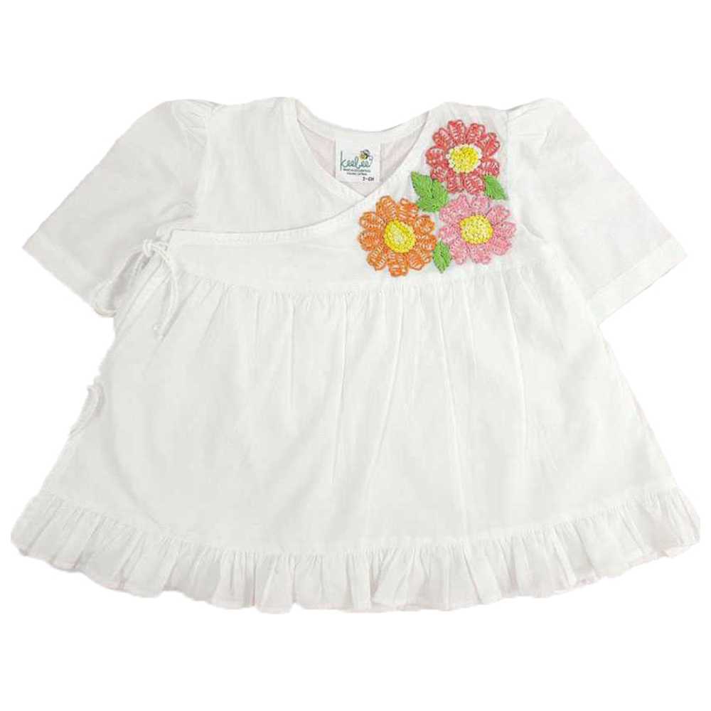 Keebee - Organic Cotton Floral Embroidered Wrap Dress - White