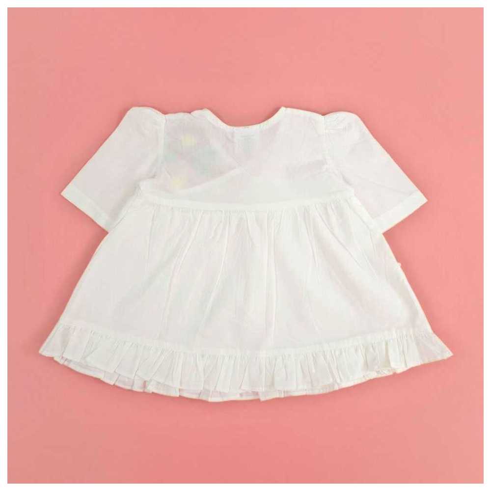 Keebee - Organic Cotton Floral Embroidered Wrap Dress - White